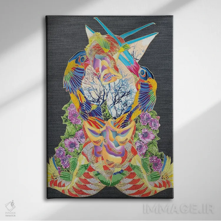 تابلو انتزاعی چرخه رویدادها اثر کاستیانتین مالگینف - نمای روبهرو روی دیوار