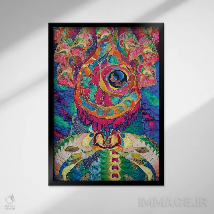 تابلو انتزاعی ماهی کمیاب اثر کاستیانتین مالگینف - نمای قابدار مشکی