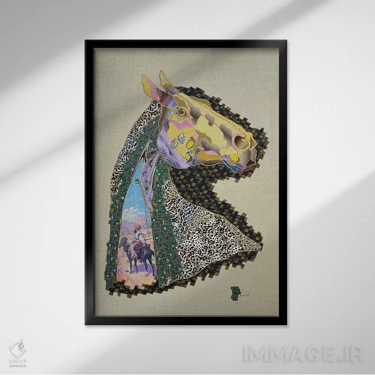 تابلو دکوراتیو اسب تبتی اثر کاستیانتین مالگینف - نمای قابدار مشکی