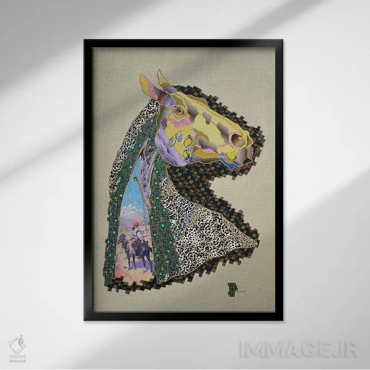 تابلو دکوراتیو اسب تبتی اثر کاستیانتین مالگینف - نمای قابدار مشکی
