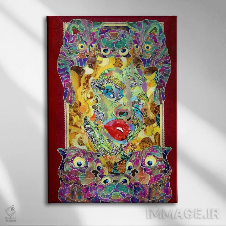 تابلو دکوراتیو بانوی گربه ای اثر کاستیانتین مالگینف - نمای روبهرو روی دیوار