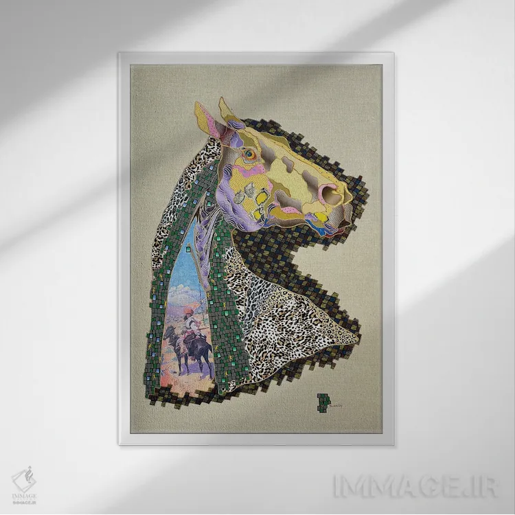 تابلو دکوراتیو اسب تبتی اثر کاستیانتین مالگینف - نمای قابدار سفید