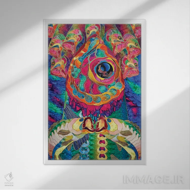 تابلو انتزاعی ماهی کمیاب اثر کاستیانتین مالگینف - نمای قابدار سفید