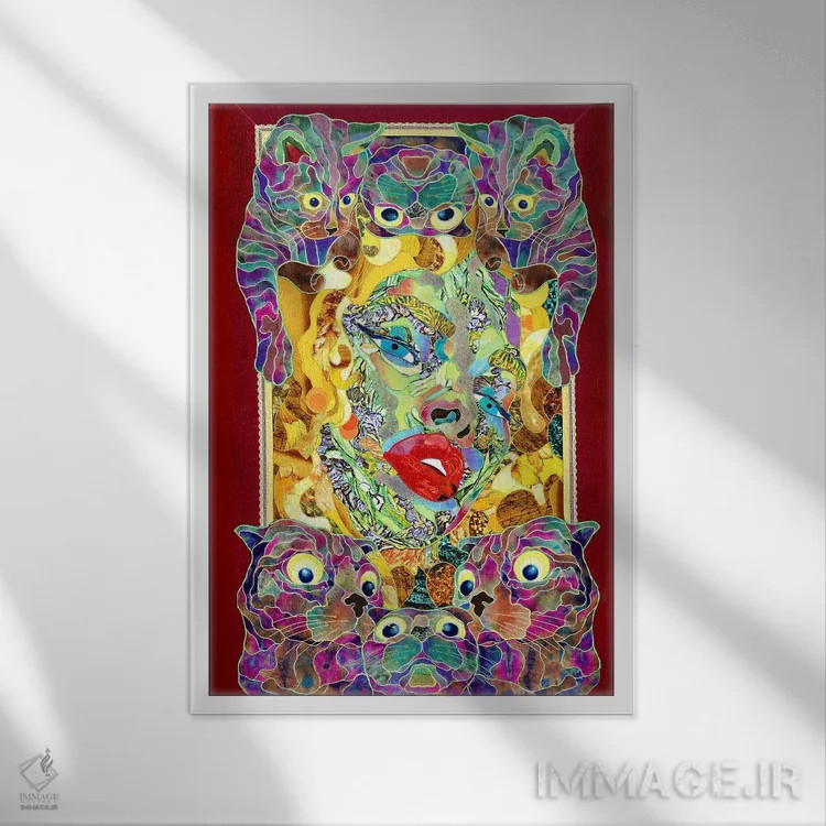 تابلو دکوراتیو بانوی گربه ای اثر کاستیانتین مالگینف - نمای قابدار سفید