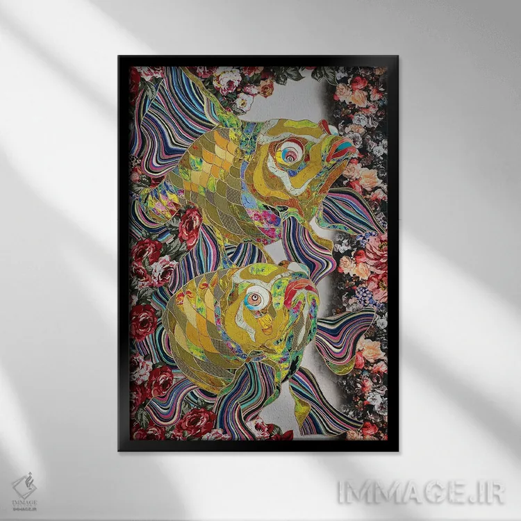 تابلو انتزاعی ماهی قرمز اثر کاستیانتین مالگینف - نمای قابدار مشکی