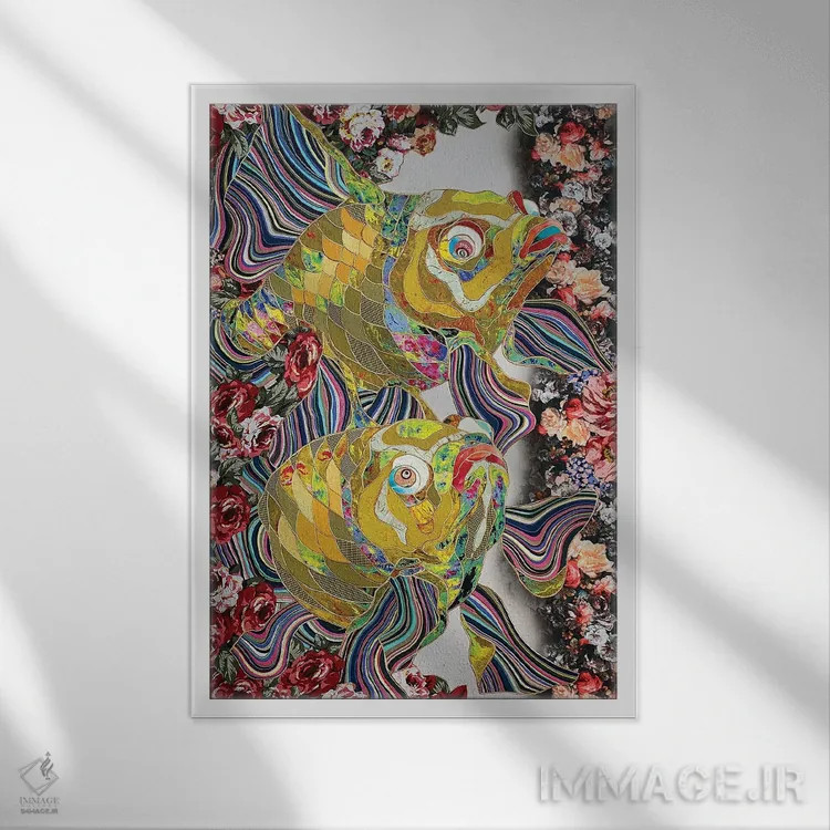 تابلو انتزاعی ماهی قرمز اثر کاستیانتین مالگینف - نمای قابدار سفید