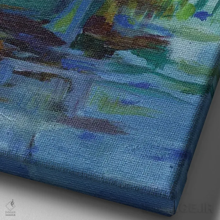 تابلو انتزاعی رودخانه آبی اثر کندون کریشنز - نمای نزدیک بافت بوم
