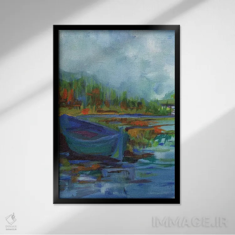 تابلو انتزاعی رودخانه آبی اثر کندون کریشنز - نمای قابدار مشکی