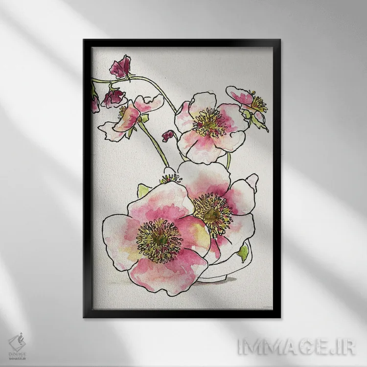 تابلو مینیمال شیرینی در گلدان کوچک اثر کندون کریشنز - نمای قابدار مشکی