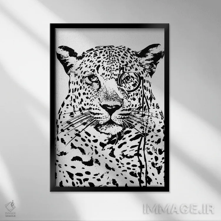 تابلو دکوراتیو یوزپلنگ شیطون اثر کندون کریشنز - نمای قابدار مشکی