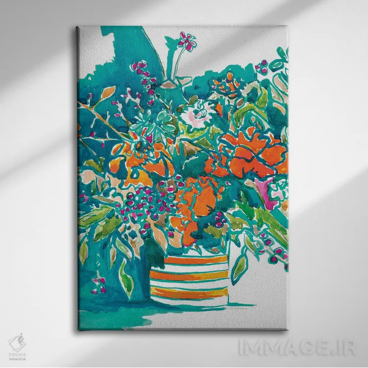 تابلو انتزاعی رنگ های درخشان تابستان اثر کندون کریشنز - نمای روبهرو روی دیوار