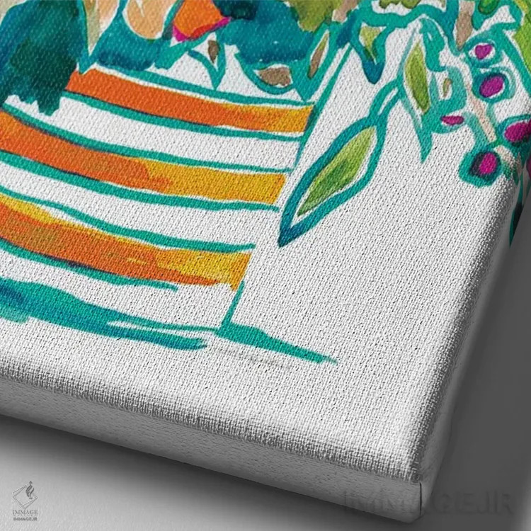 تابلو انتزاعی رنگ های درخشان تابستان اثر کندون کریشنز - نمای نزدیک بافت بوم