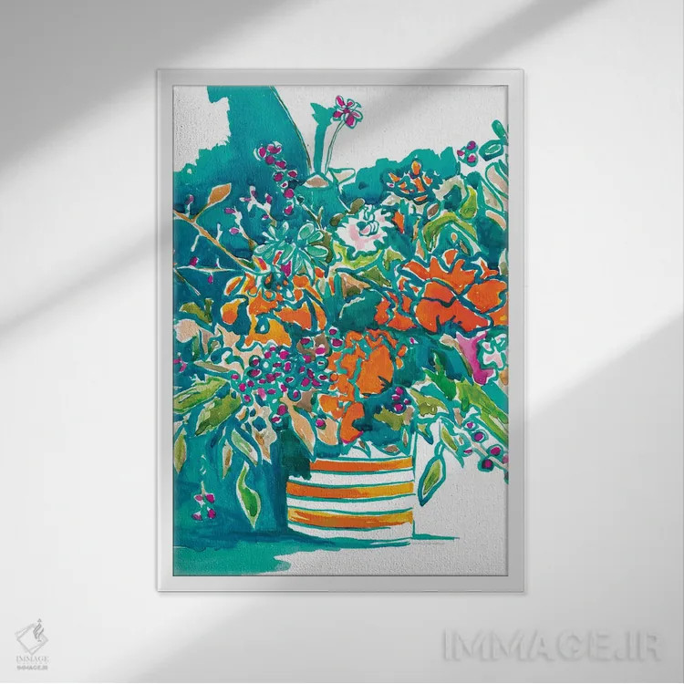 تابلو انتزاعی رنگ های درخشان تابستان اثر کندون کریشنز - نمای قابدار سفید