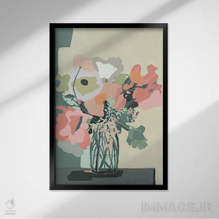 تابلو انتزاعی برش صورتی ملایم اثر کندون کریشنز - نمای قابدار مشکی