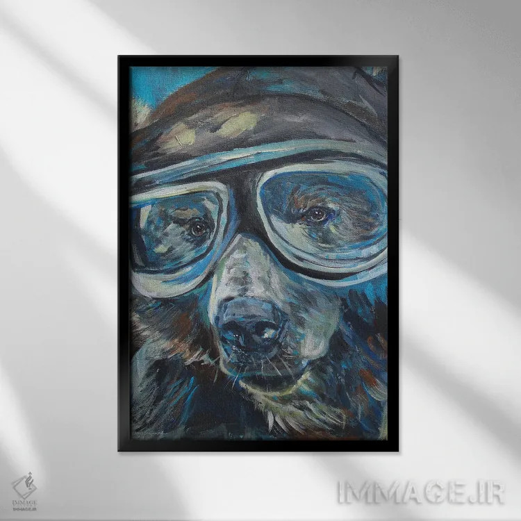 تابلو مدرن خرس خلبان ۱ اثر کندون کریشنز - نمای قابدار مشکی