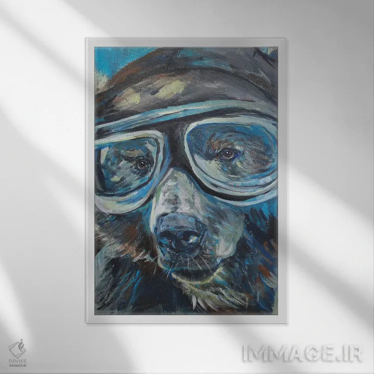 تابلو مدرن خرس خلبان ۱ اثر کندون کریشنز - نمای قابدار سفید