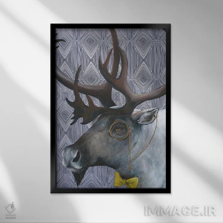 تابلو مدرن آقای گوزن شمالی اثر کندون کریشنز - نمای قابدار مشکی