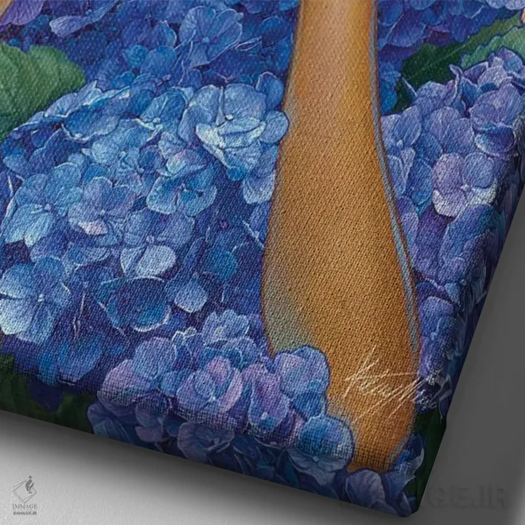 تابلو دکوراتیو هورتانسیا اثر کلسی مرکل - نمای نزدیک بافت بوم