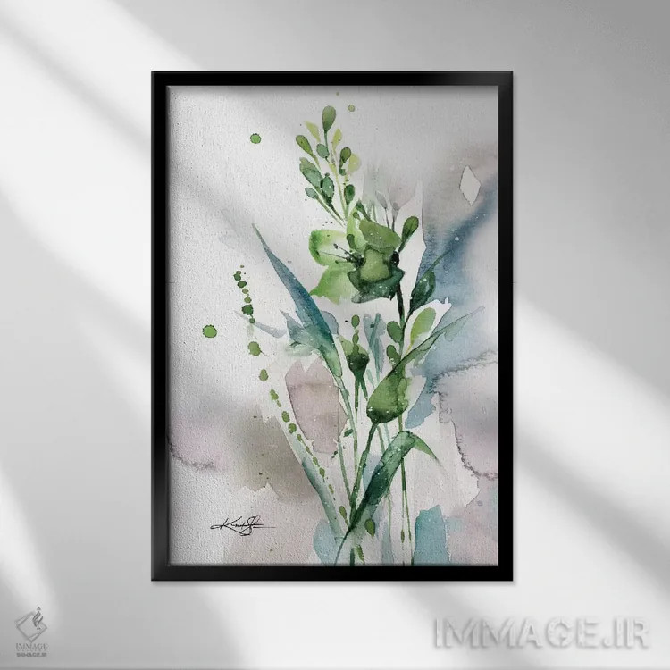 تابلو دکوراتیو خوشی سبز ۱ اثر کتی مورتون استنیون - نمای قابدار مشکی