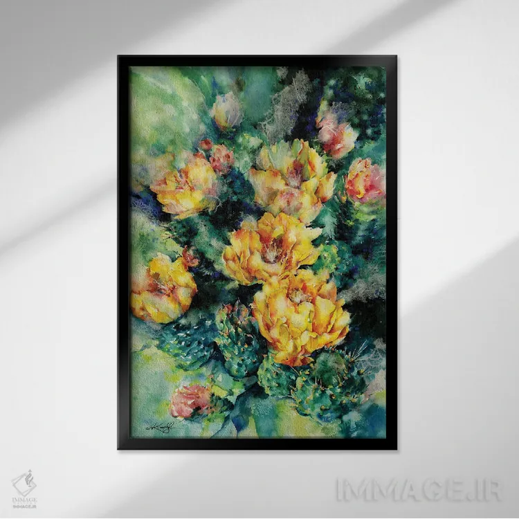 تابلو دکوراتیو گلابی خاردار اثر کتی مورتون استنیون - نمای قابدار مشکی