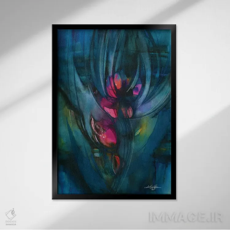 تابلو انتزاعی شکوفه مرموز اثر کتی مورتون استنیون - نمای قابدار مشکی