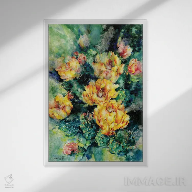 تابلو دکوراتیو گلابی خاردار اثر کتی مورتون استنیون - نمای قابدار سفید