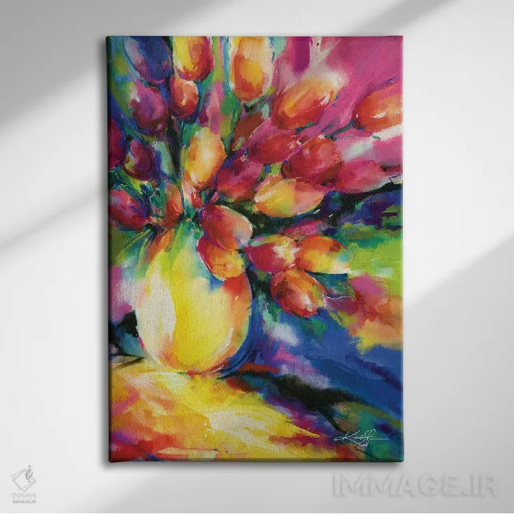 تابلو دکوراتیو لاله ها اثر کتی مورتون استنیون - نمای روبهرو روی دیوار