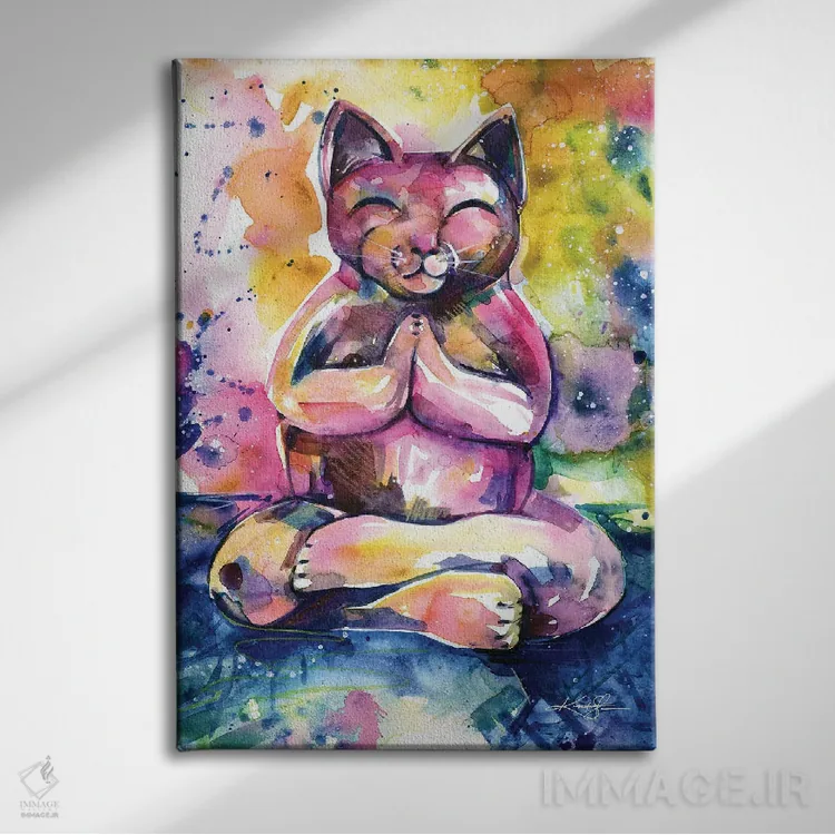 تابلو دکوراتیو گربه بودا یازدهم اثر کتی مورتون استنیون - نمای روبهرو روی دیوار