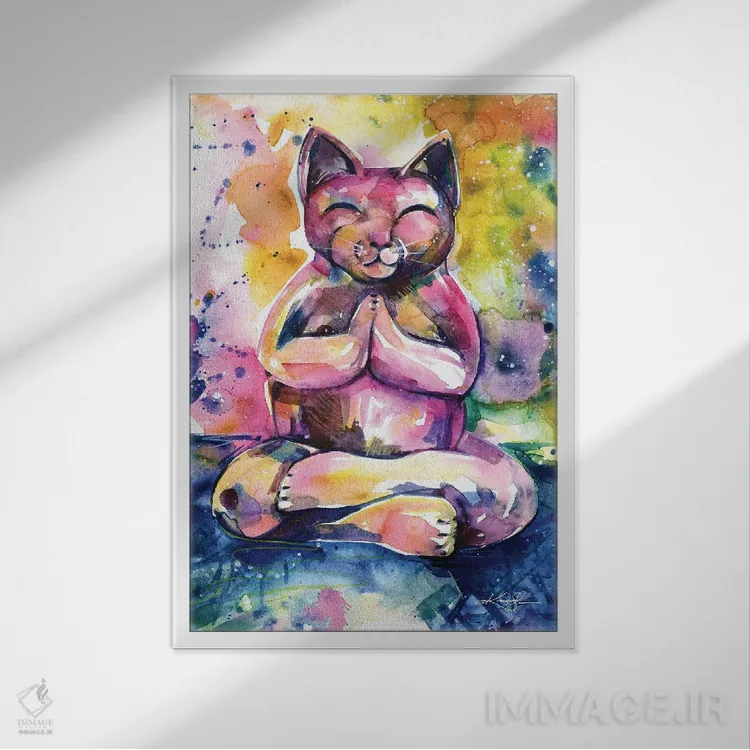 تابلو دکوراتیو گربه بودا یازدهم اثر کتی مورتون استنیون - نمای قابدار سفید