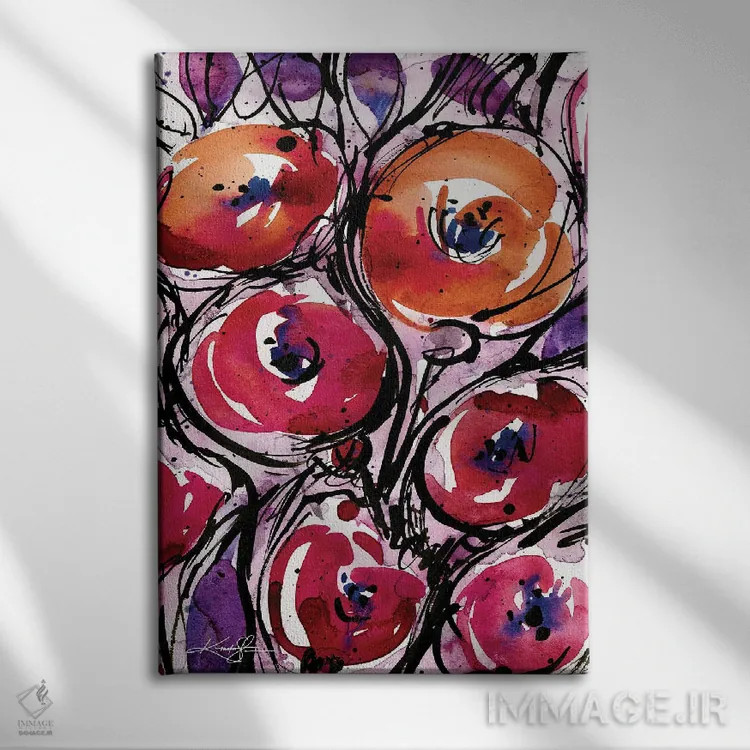 تابلو انتزاعی عشق شقایق اثر کتی مورتون استنیون - نمای روبهرو روی دیوار