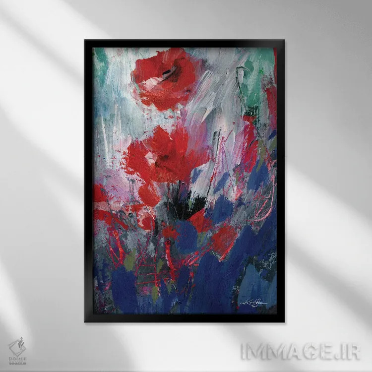 تابلو انتزاعی گل های انتزاعی LXIX اثر کتی مورتون استنیون - نمای قابدار مشکی