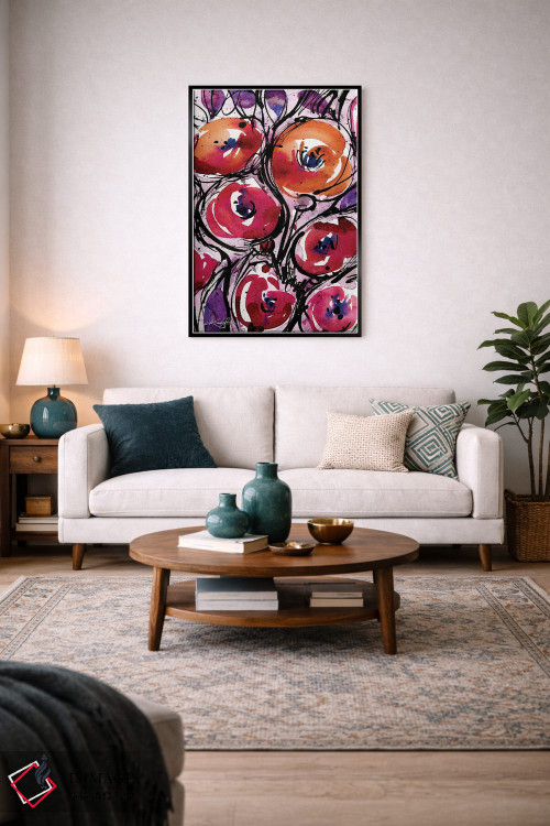 تابلو انتزاعی عشق شقایق اثر کتی مورتون استنیون - D3B