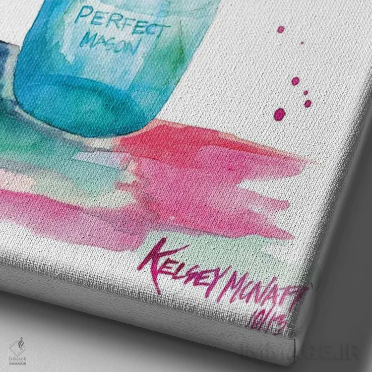 تابلو دکوراتیو گل های صدتومانی و شیشه ماسون اثر کلسی مک نت - نمای نزدیک بافت بوم