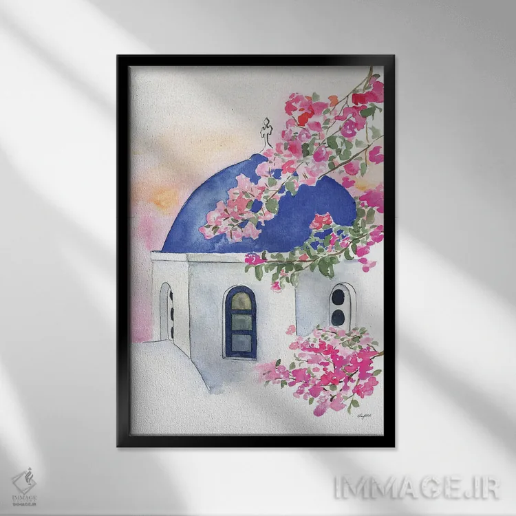 تابلو دکوراتیو سانتورینی اثر کلسی مک نت - نمای قابدار مشکی