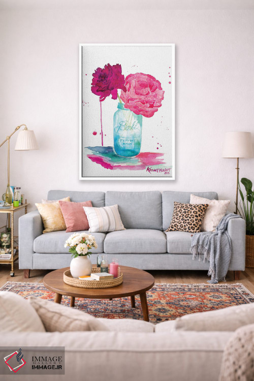تابلو دکوراتیو گل های صدتومانی و شیشه ماسون اثر کلسی مک نت - D1W