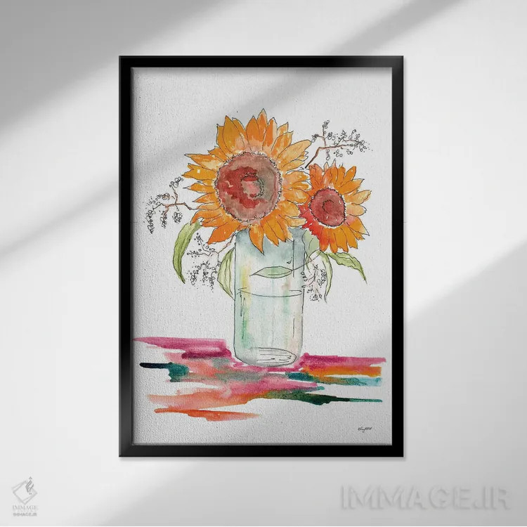 تابلو دکوراتیو گل آفتابگردان اثر کلسی مک نت - نمای قابدار مشکی