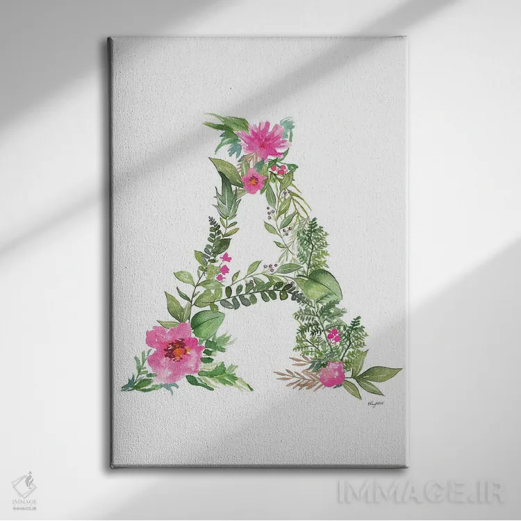 تابلو دکوراتیو حرف A گیاهی اثر کلسی مک نت - نمای روبهرو روی دیوار
