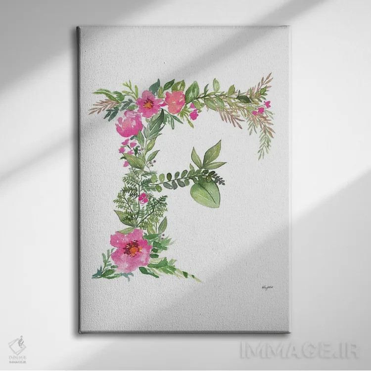 تابلو دکوراتیو حرف F گیاهی اثر کلسی مک نت - نمای روبهرو روی دیوار