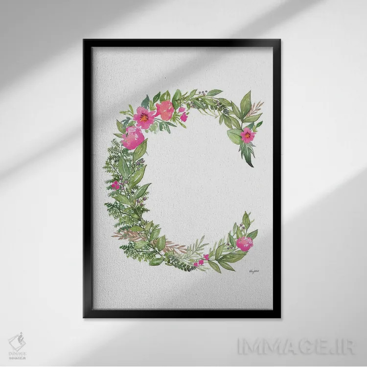 تابلو دکوراتیو حرف C گیاهی اثر کلسی مک نت - نمای قابدار مشکی