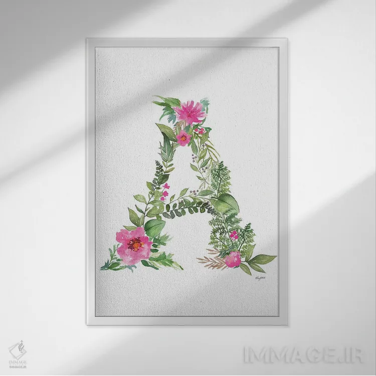 تابلو دکوراتیو حرف A گیاهی اثر کلسی مک نت - نمای قابدار سفید