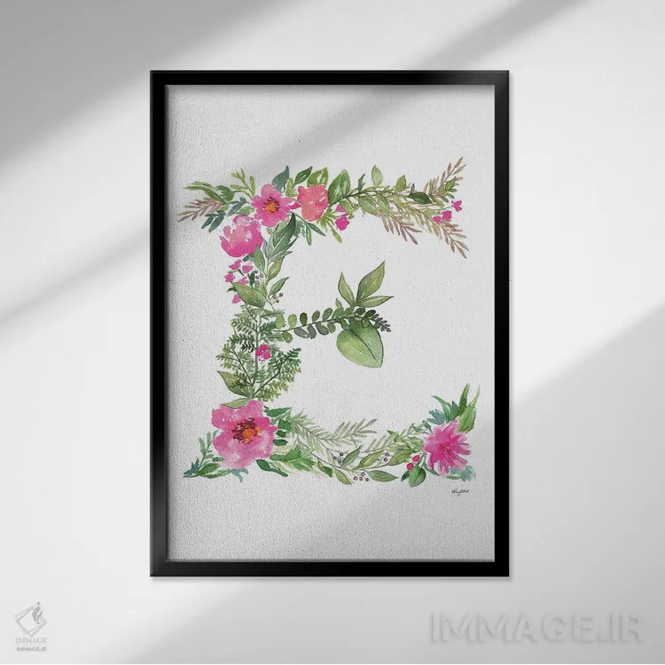 تابلو دکوراتیو حرف E گیاهی اثر کلسی مک نت - نمای قابدار مشکی