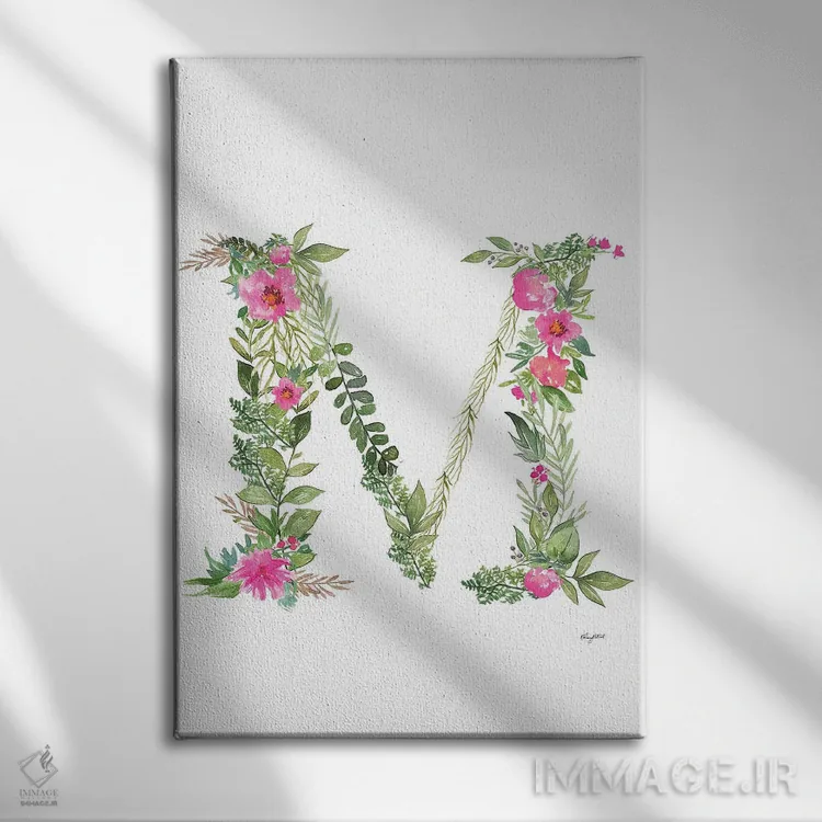 تابلو دکوراتیو حرف M گیاهی اثر کلسی مک نت - نمای روبهرو روی دیوار