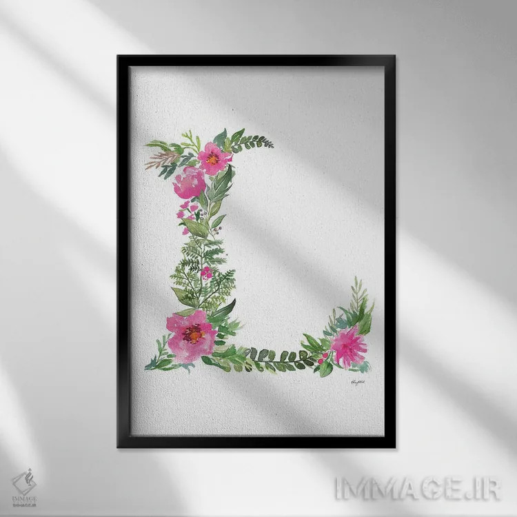 تابلو دکوراتیو حرف L گیاهی اثر کلسی مک نت - نمای قابدار مشکی