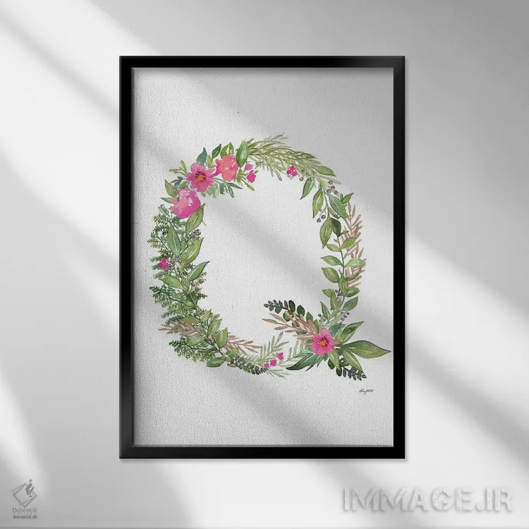 تابلو دکوراتیو حرف Q گیاهی اثر کلسی مک نت - نمای قابدار مشکی
