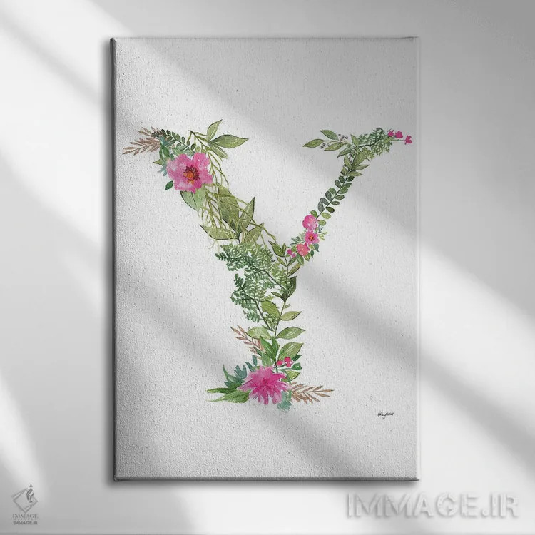 تابلو دکوراتیو حرف Y گیاهی اثر کلسی مک نت - نمای روبهرو روی دیوار