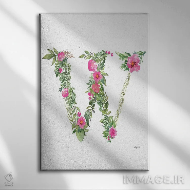 تابلو دکوراتیو حرف W گیاهی اثر کلسی مک نت - نمای روبهرو روی دیوار