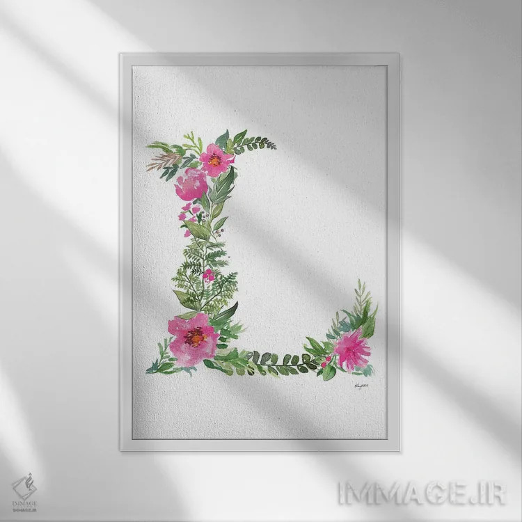 تابلو دکوراتیو حرف L گیاهی اثر کلسی مک نت - نمای قابدار سفید