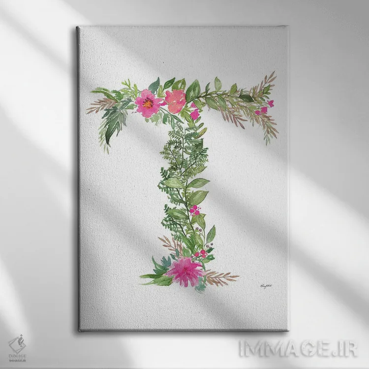 تابلو دکوراتیو حرف T گیاهی اثر کلسی مک نت - نمای روبهرو روی دیوار