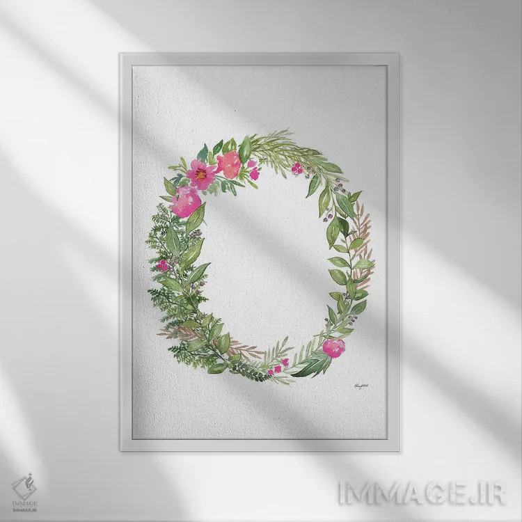 تابلو دکوراتیو حرف O گیاهی اثر کلسی مک نت - نمای قابدار سفید