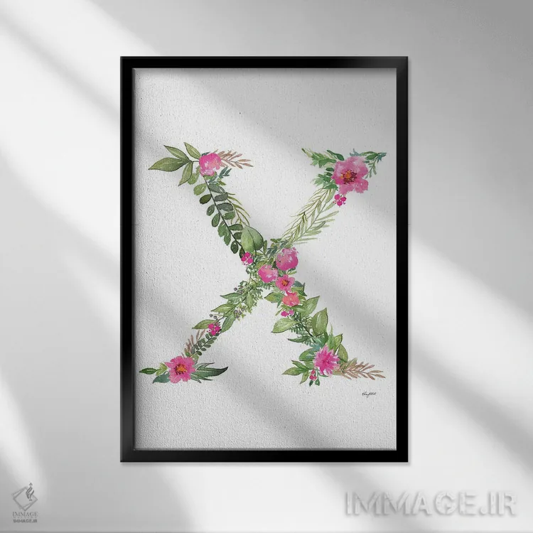 تابلو دکوراتیو حرف X گیاهی اثر کلسی مک نت - نمای قابدار مشکی